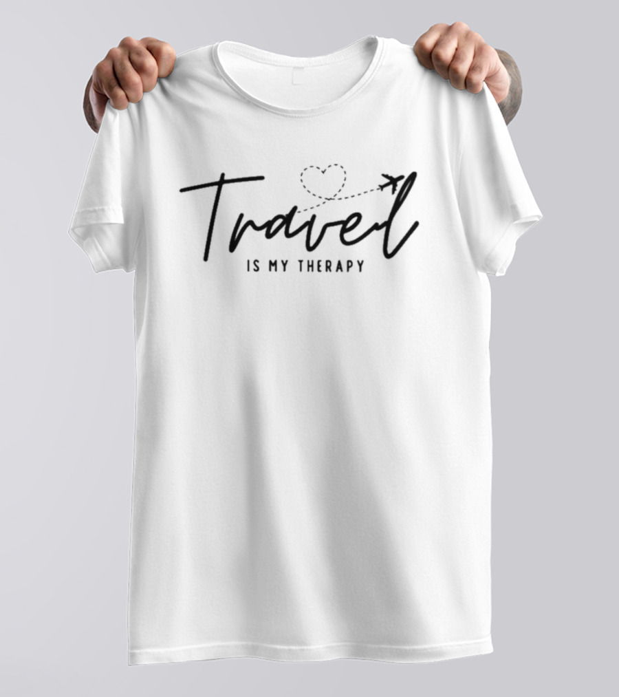 Travel Is My Therapy Heart And Airplane Path T-Shirt