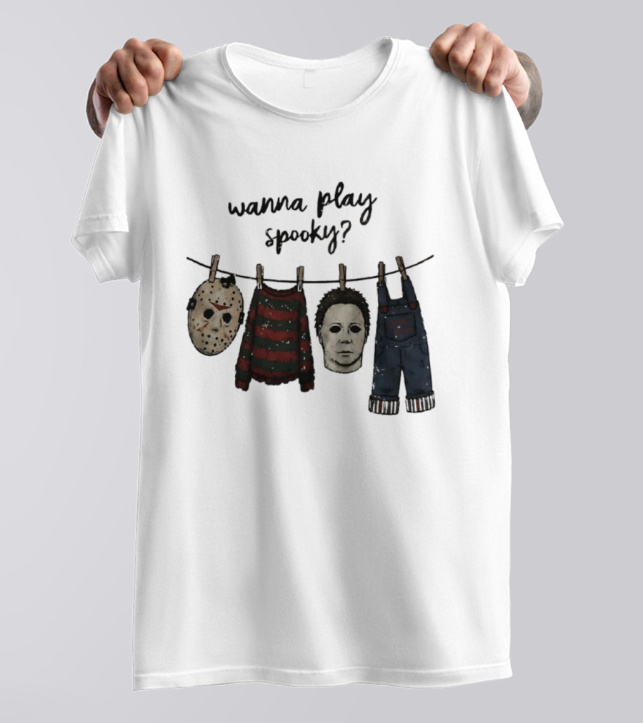 Wanna Play Spooky Halloween Horror Mask And Costume References T-Shirt