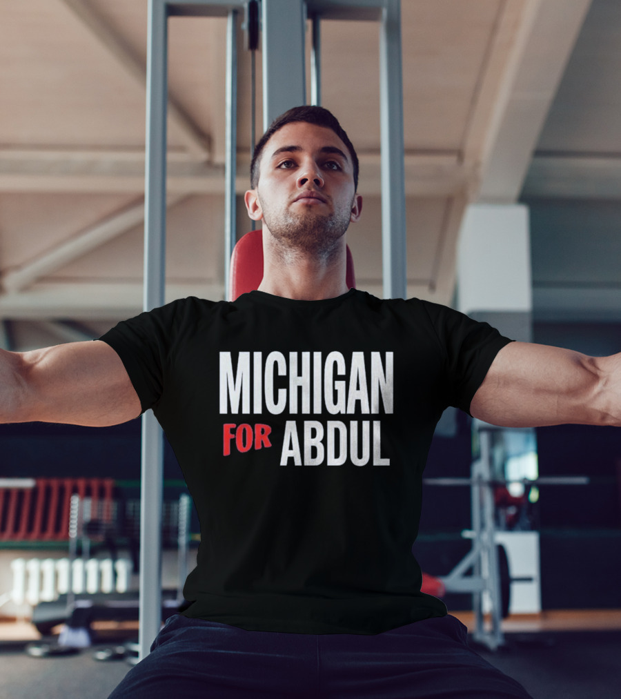 Michigan For Abdul Text Bold Red And White T-Shirt