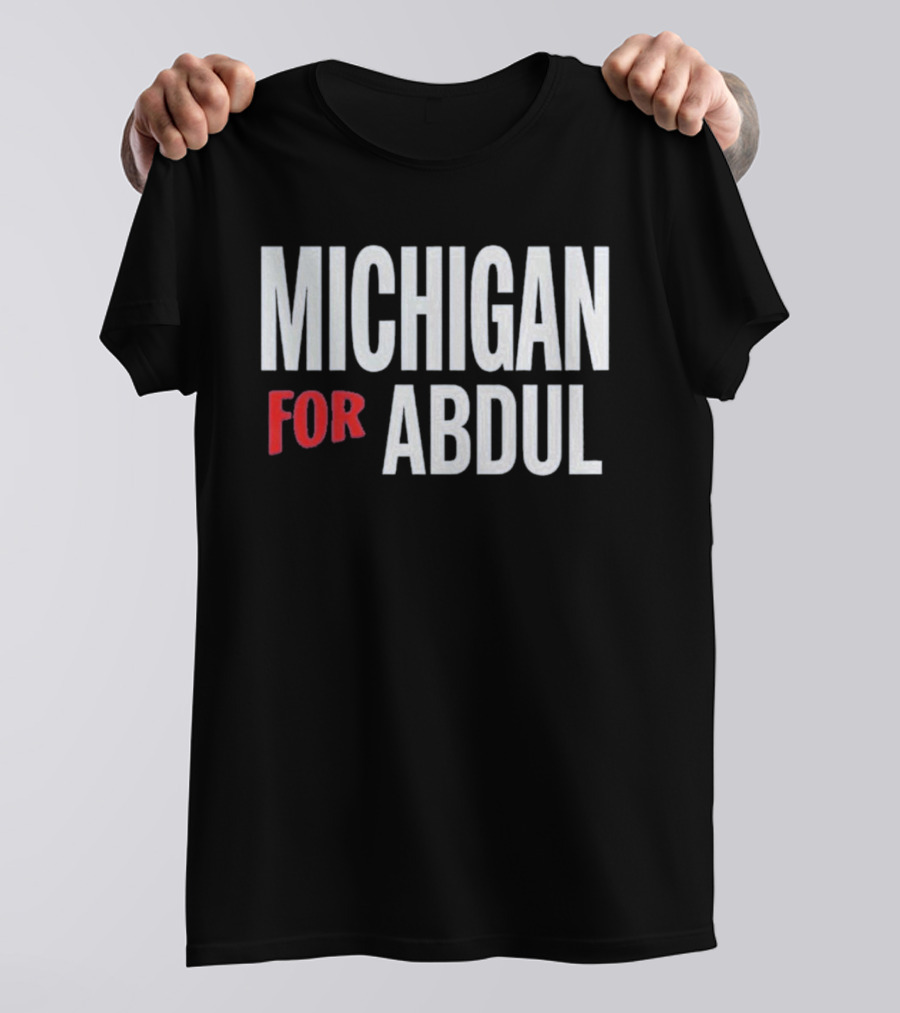 Michigan For Abdul Text Bold Red And White T-Shirt