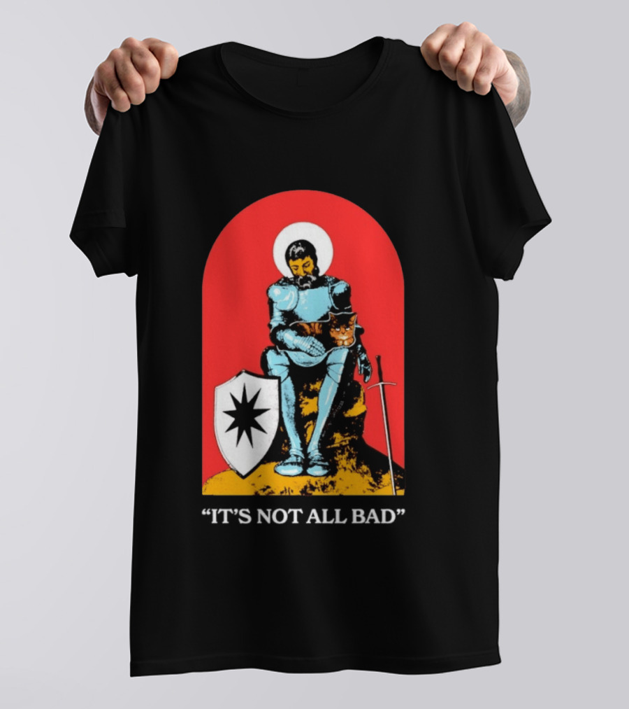 Knight With Armor And Cat Companion On Red T-Shirt