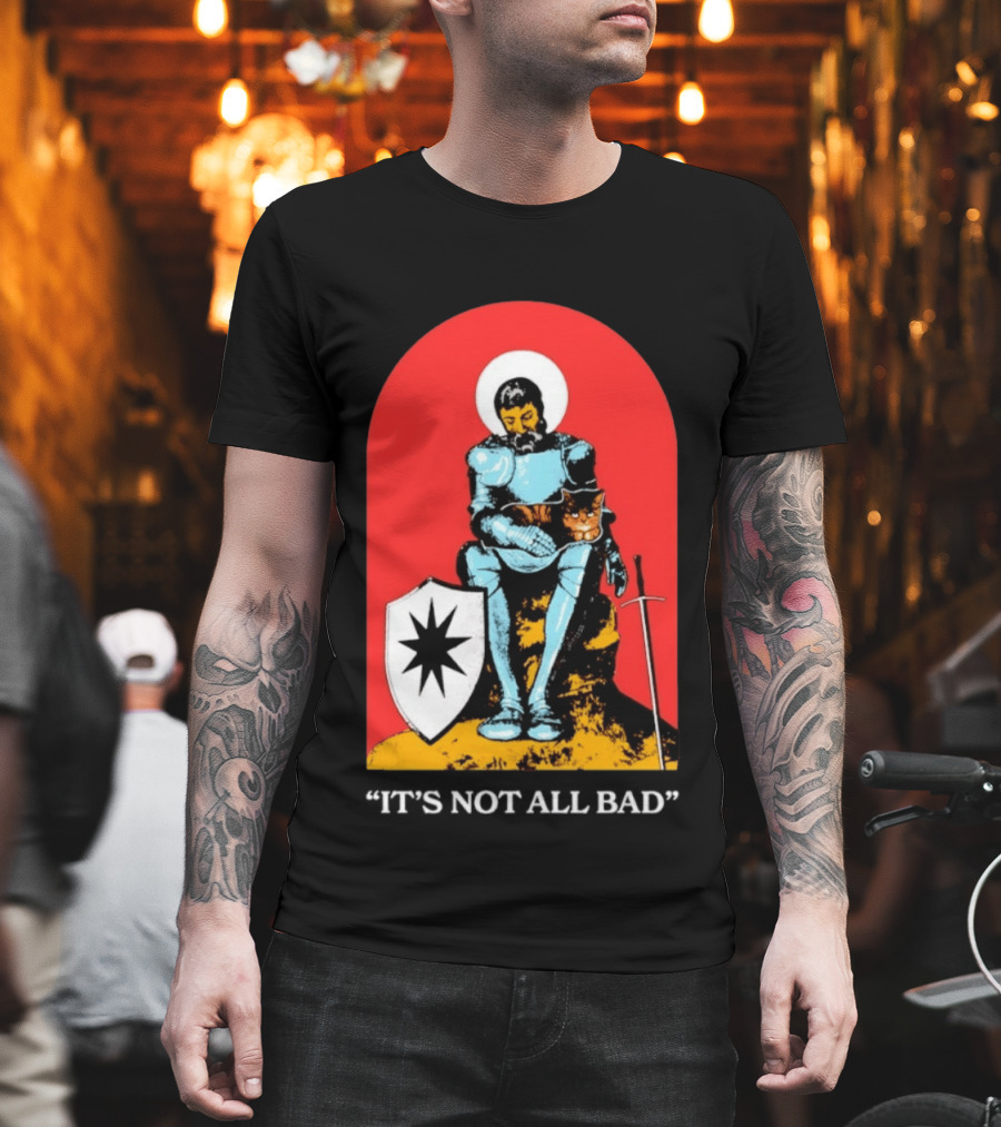 Knight With Armor And Cat Companion On Red T-Shirt