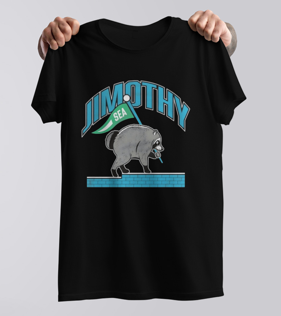 Jimothy SEA Raccoon Holding Flag On Brick Wall T-Shirt