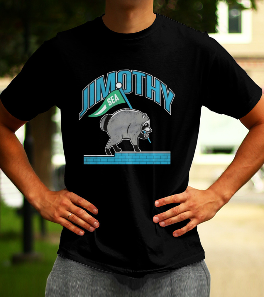 Jimothy SEA Raccoon Holding Flag On Brick Wall T-Shirt