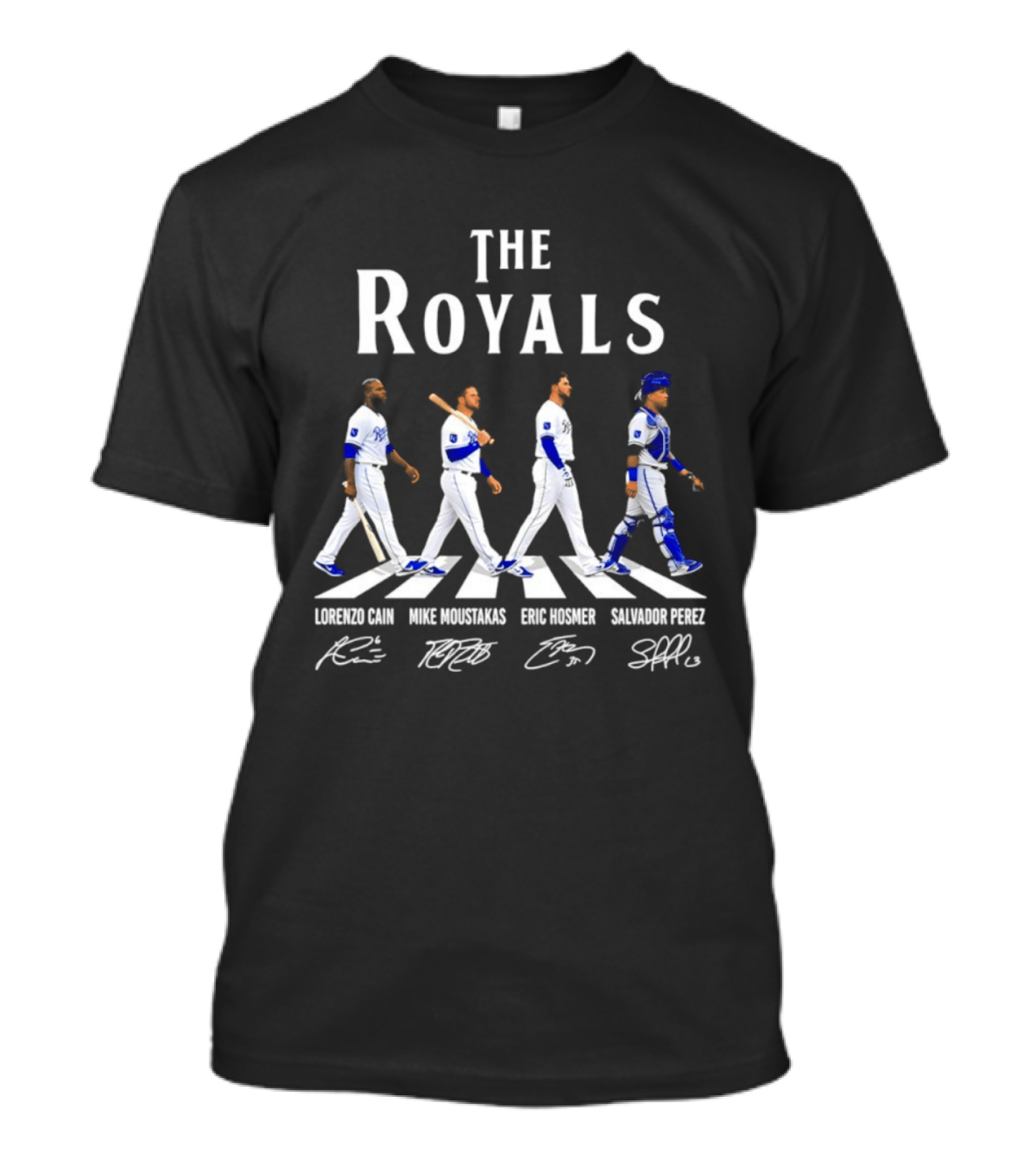 The Royals Lorenzo Cain Mike Moustakas Eric Hosmer Salvador Perez Signatures Abbey Road Kansas City Royals T-Shirt