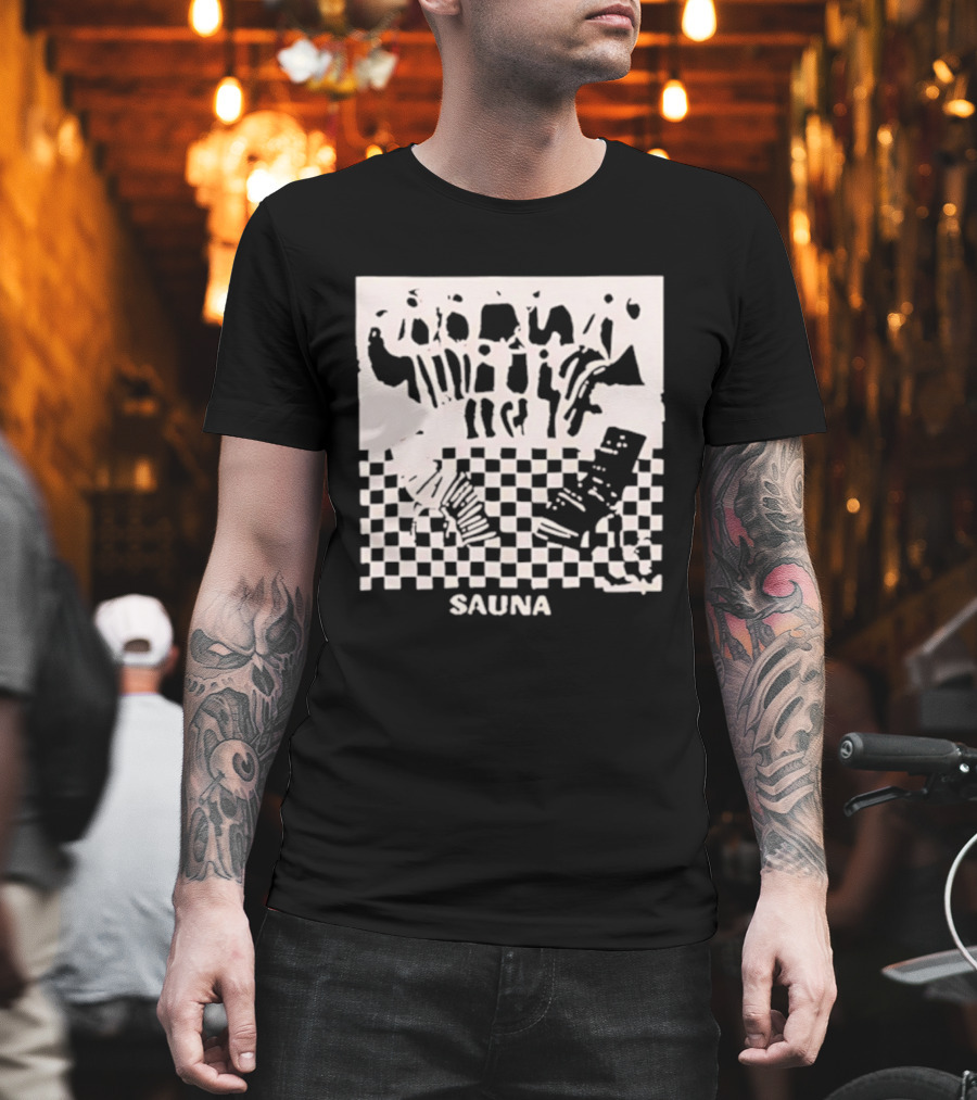 Sauna Checkered Patterns Accordion Instruments T-Shirt