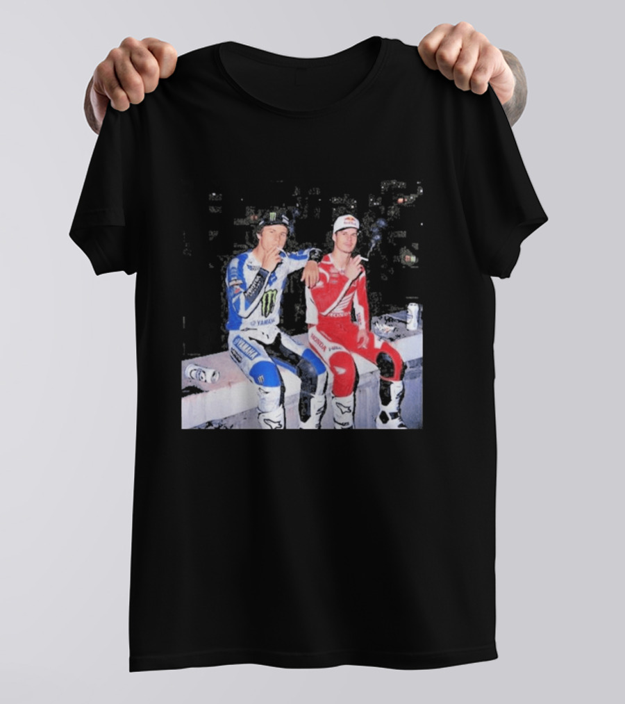 Valentino Rossi Casey Stoner Yamaha Honda Monster Red Bull Racing Motogp Smoking T-Shirt