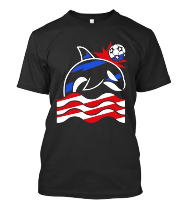 Wild Whale Red White And Blue Waves With Soccer Ball T-Shirt