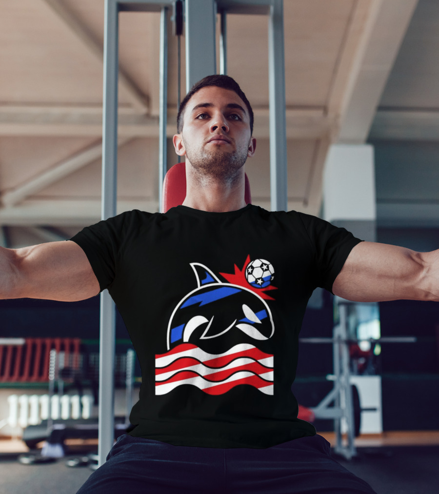 Wild Whale Red White And Blue Waves With Soccer Ball T-Shirt