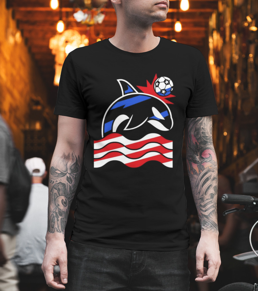 Wild Whale Red White And Blue Waves With Soccer Ball T-Shirt