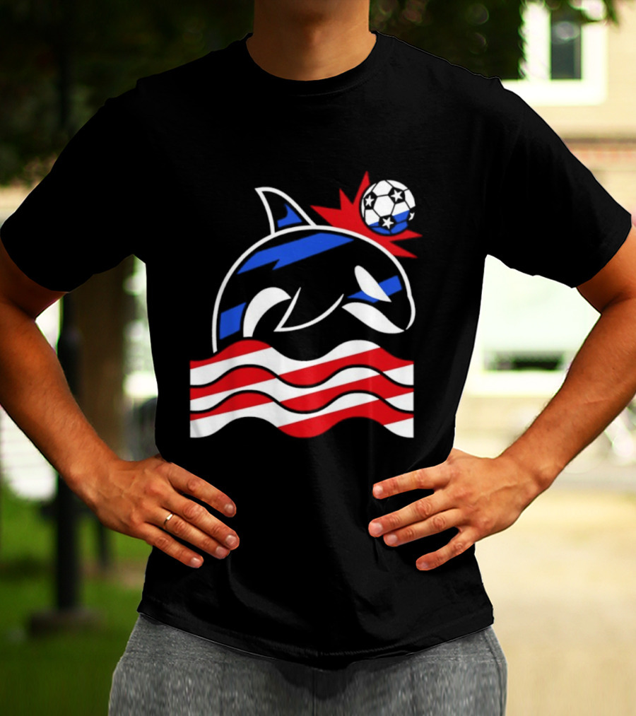 Wild Whale Red White And Blue Waves With Soccer Ball T-Shirt
