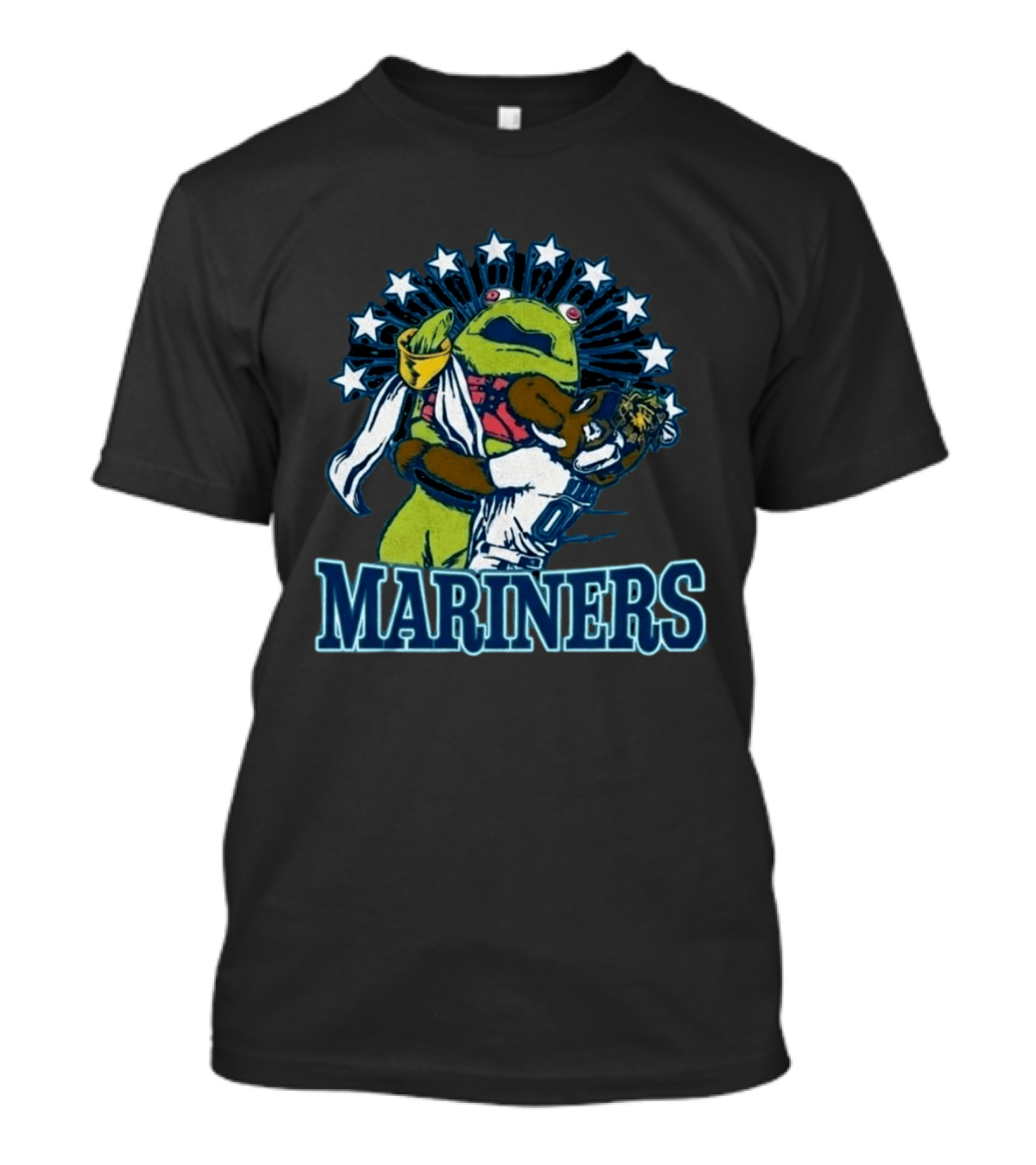 Mariner Moose Hugs Humpy Salmon With Mariners Stars T-Shirt