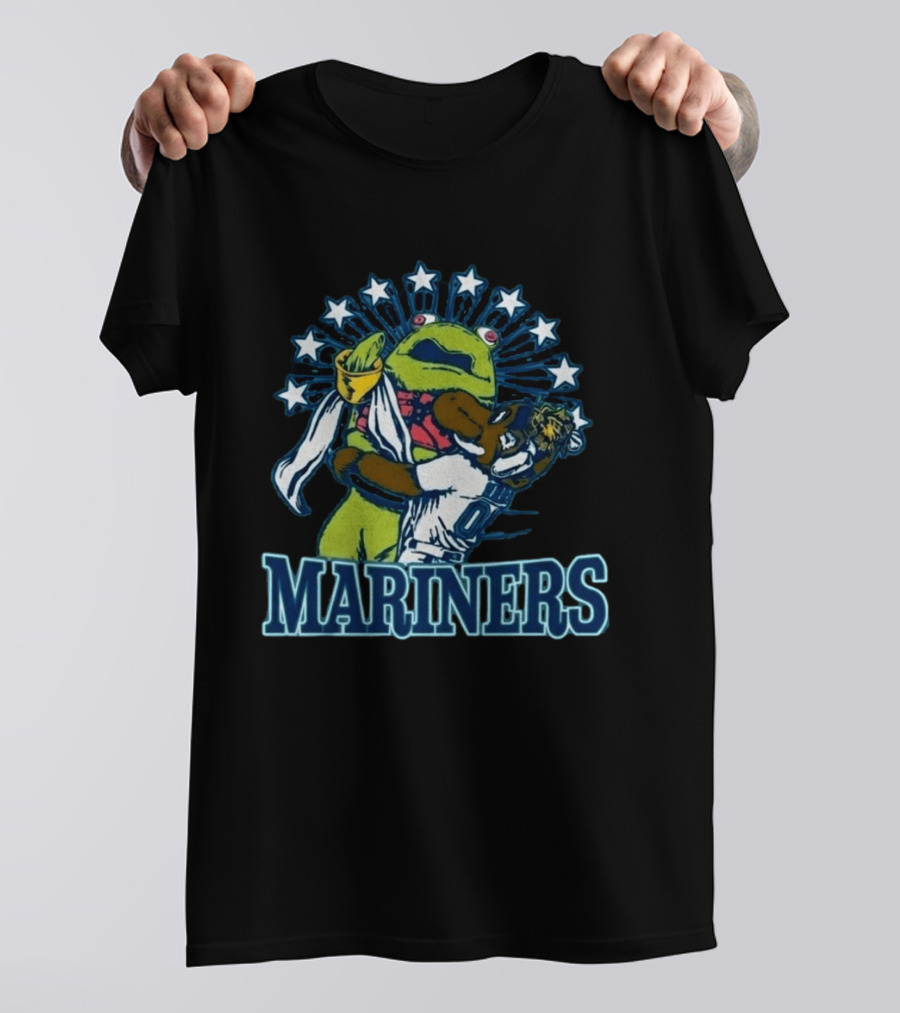 Mariner Moose Hugs Humpy Salmon With Mariners Stars T-Shirt