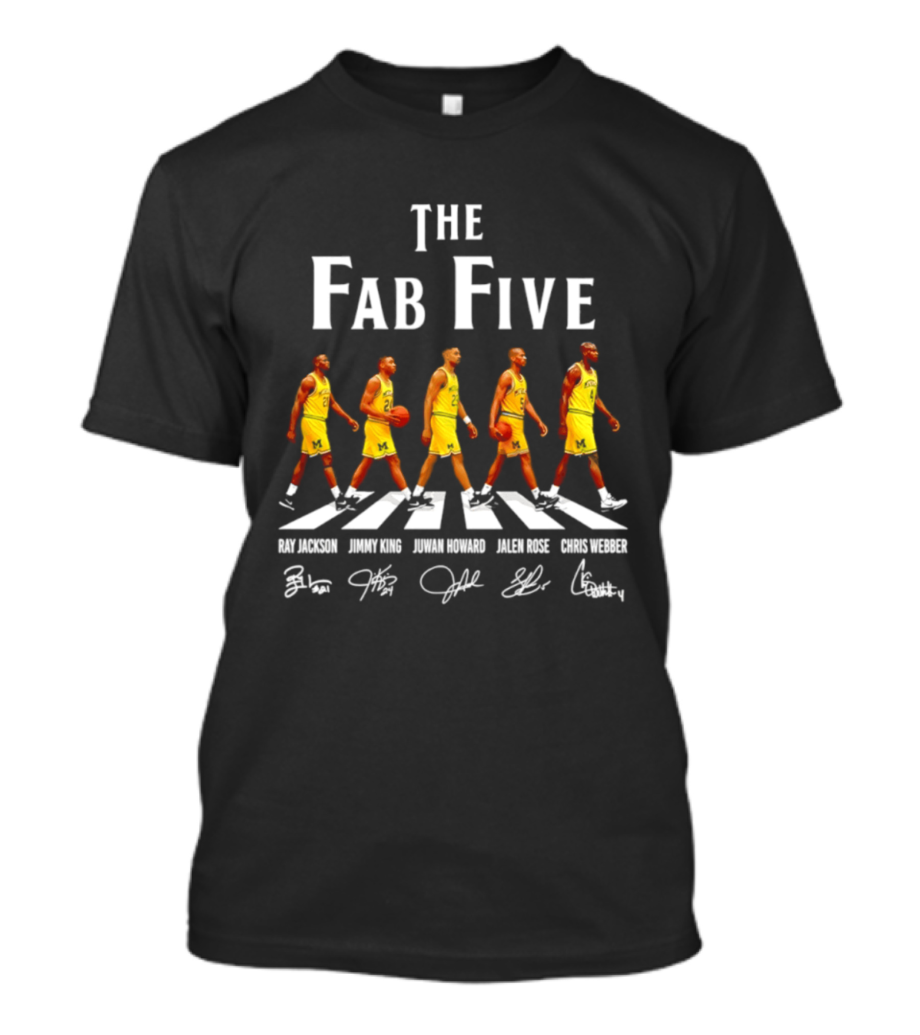 Michigan Wolverines Fab Five Ray Jackson Jimmy King Juwan Howard Jalen Rose Chris Webber Signatures T-Shirt