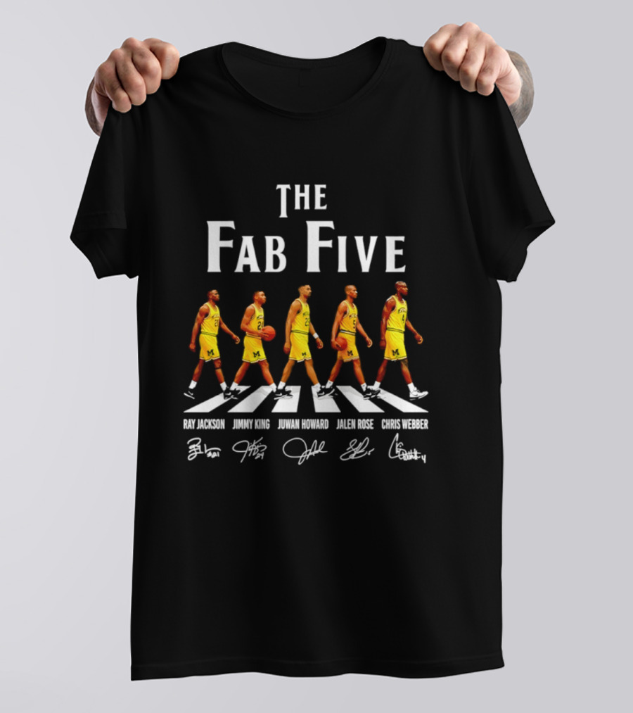 Michigan Wolverines Fab Five Ray Jackson Jimmy King Juwan Howard Jalen Rose Chris Webber Signatures T-Shirt
