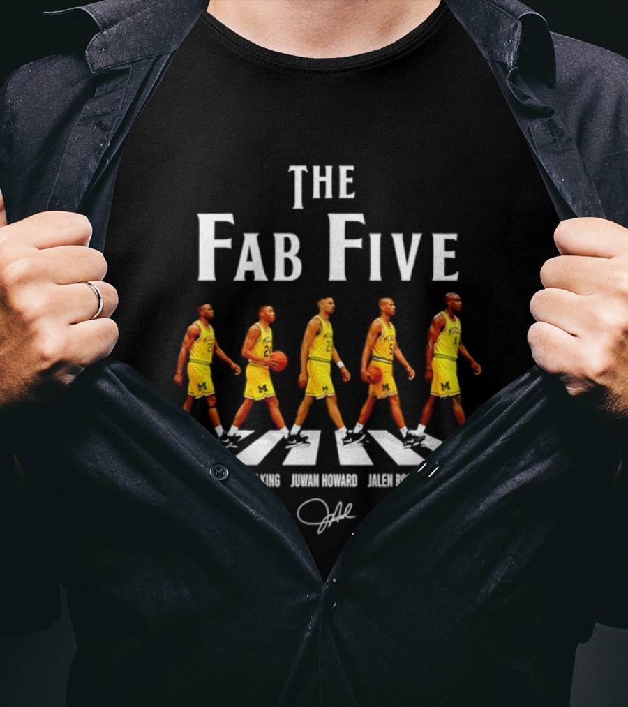 Michigan Wolverines Fab Five Ray Jackson Jimmy King Juwan Howard Jalen Rose Chris Webber Signatures T-Shirt