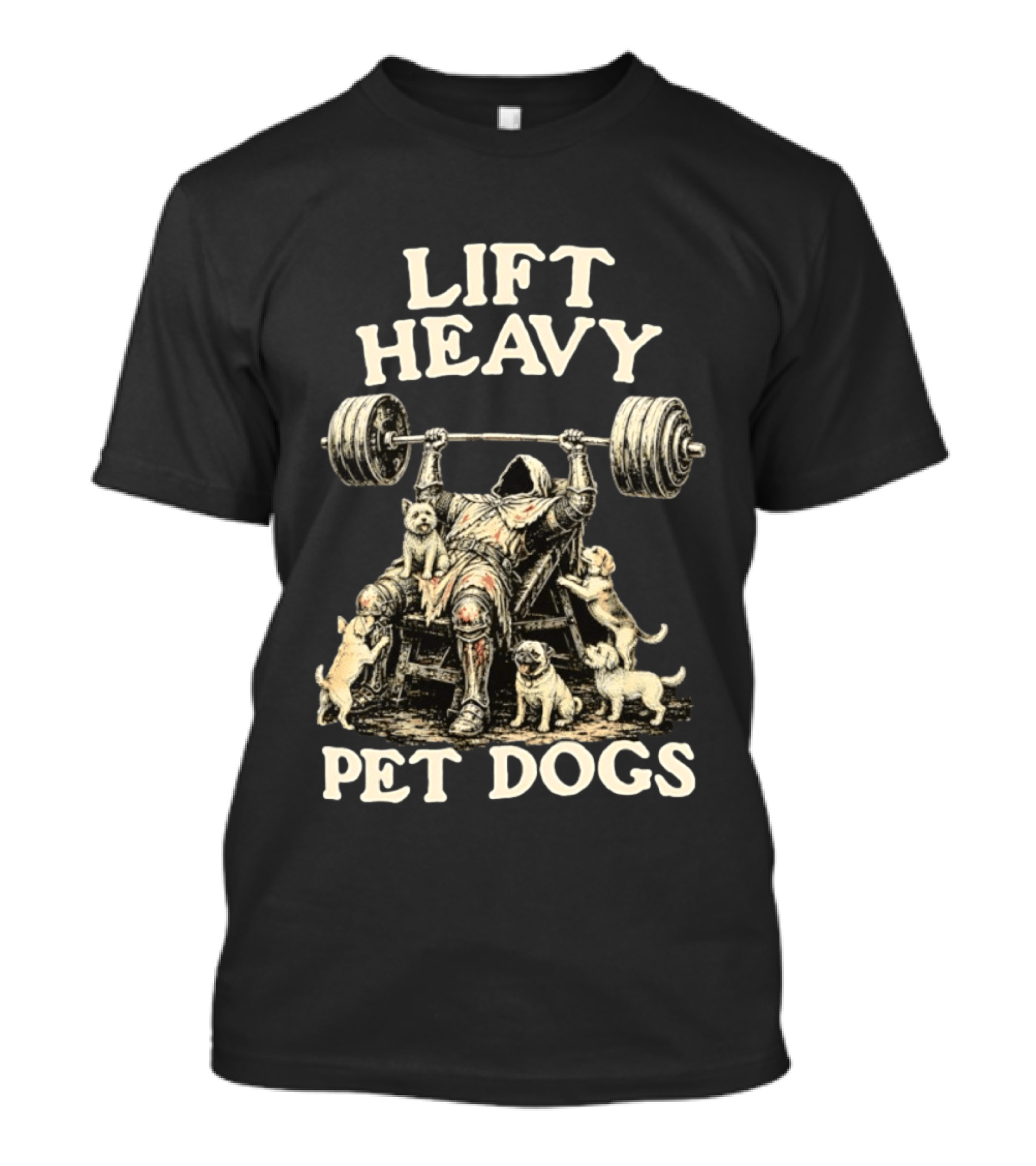 Lift Heavy Pet Dogs Medieval Weightlifting Knight With Puppies T-Shirt