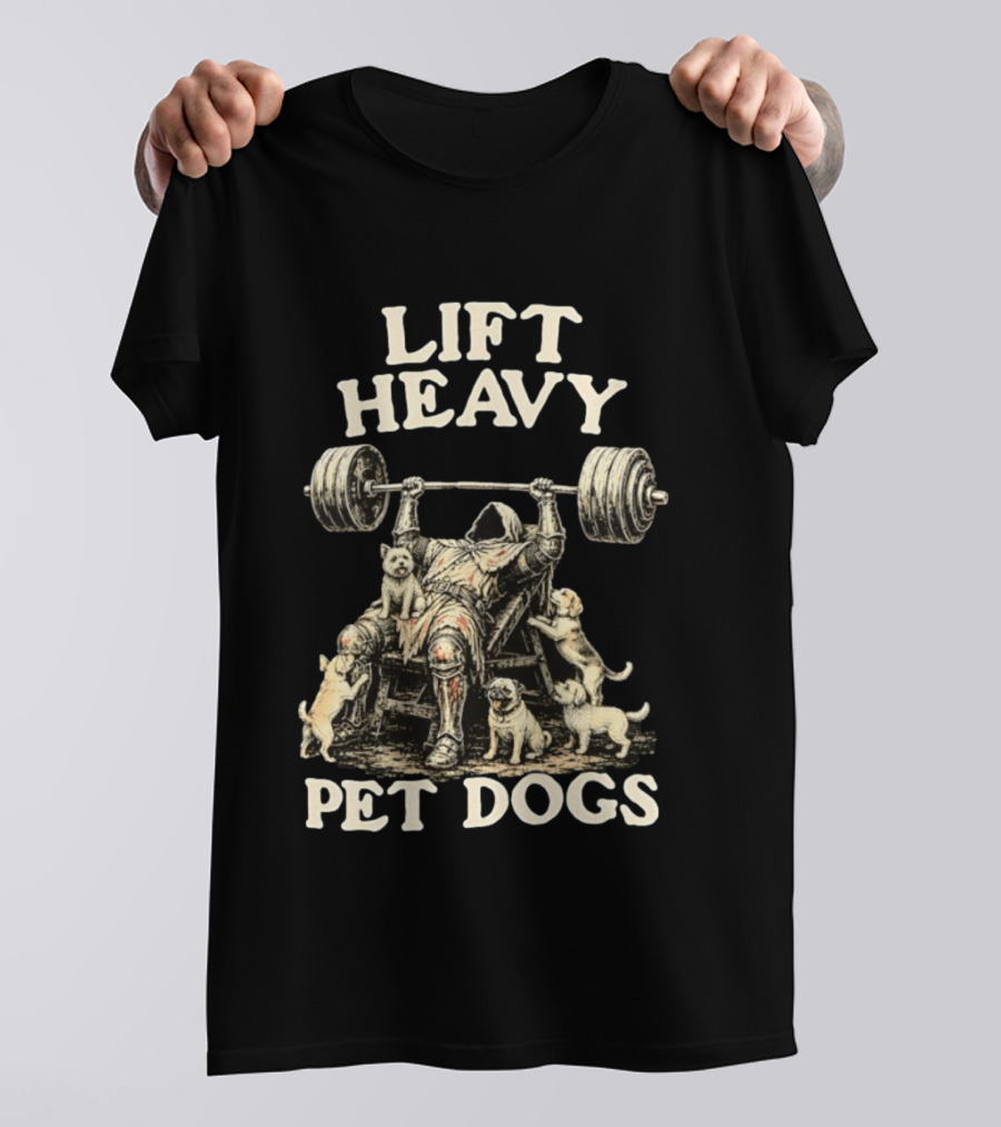 Lift Heavy Pet Dogs Medieval Weightlifting Knight With Puppies T-Shirt