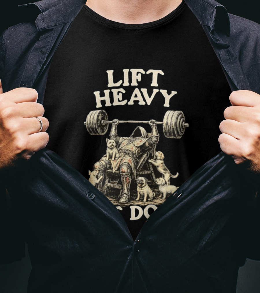 Lift Heavy Pet Dogs Medieval Weightlifting Knight With Puppies T-Shirt