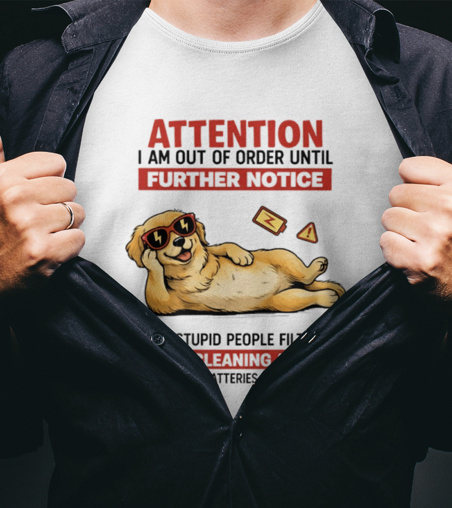 Golden Retriever Attention Out Of Order Until Further Notice Stupid People Filter Needs Cleaning Batteries Run Out T-Shirt