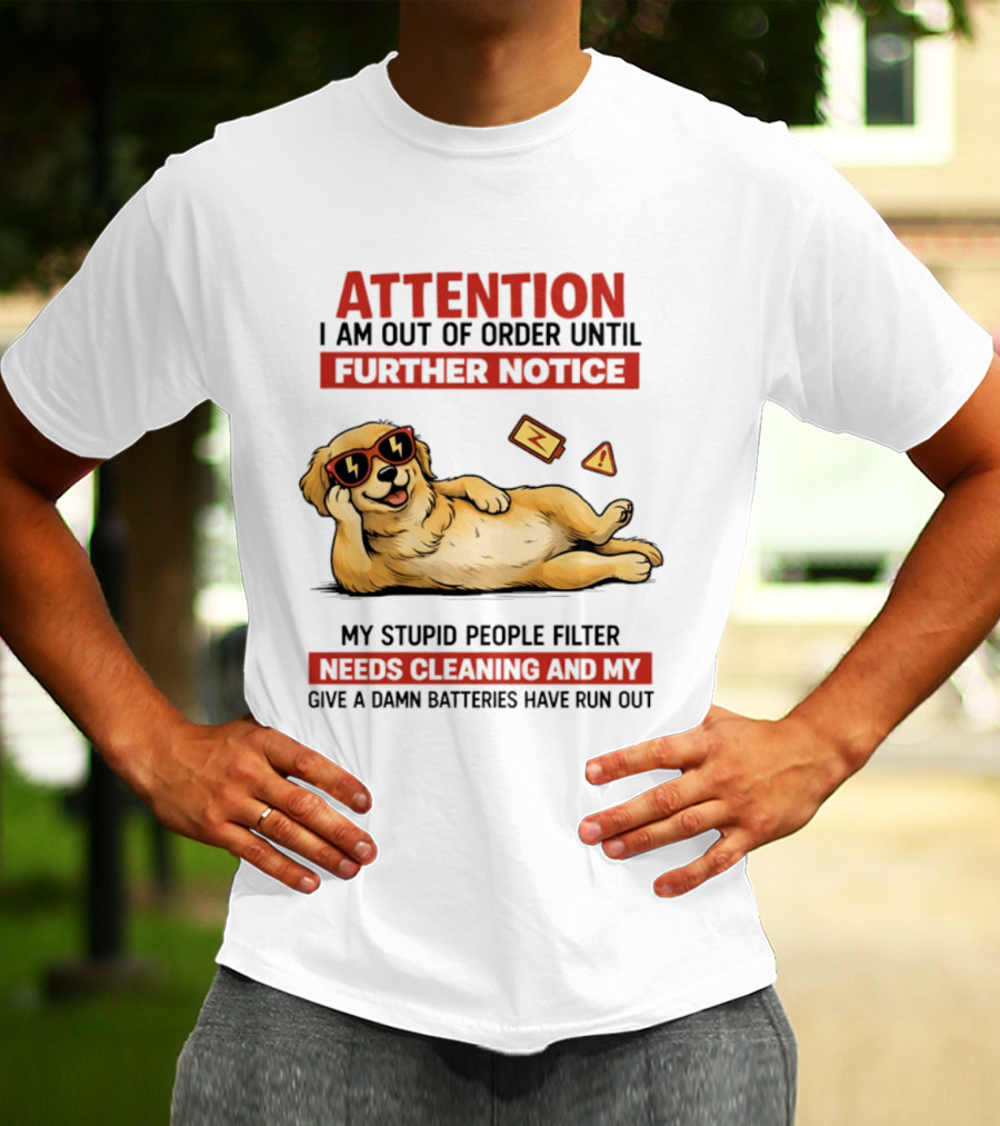 Golden Retriever Attention Out Of Order Until Further Notice Stupid People Filter Needs Cleaning Batteries Run Out T-Shirt
