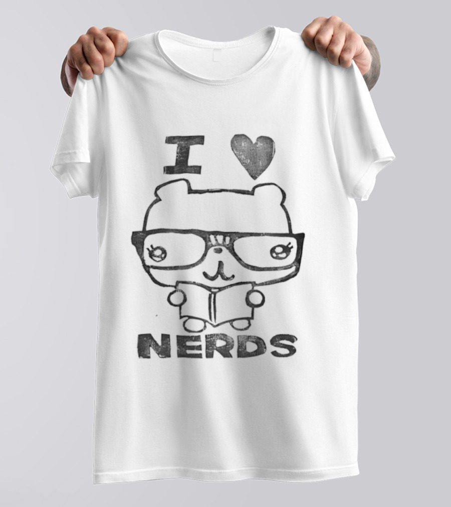 I Love Nerds Bear Reading Book Glasses T-Shirt