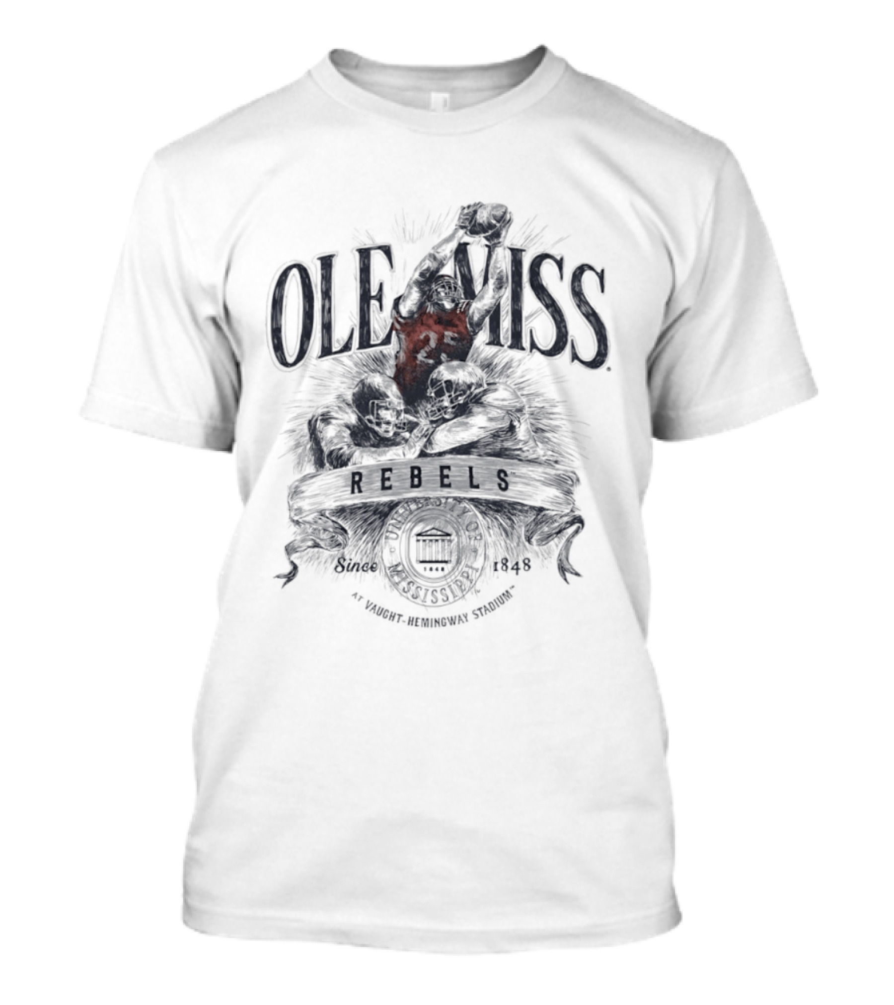 Ole Miss Rebels 1848 Gridiron Hero Vaught Hemingway Stadium T-Shirt
