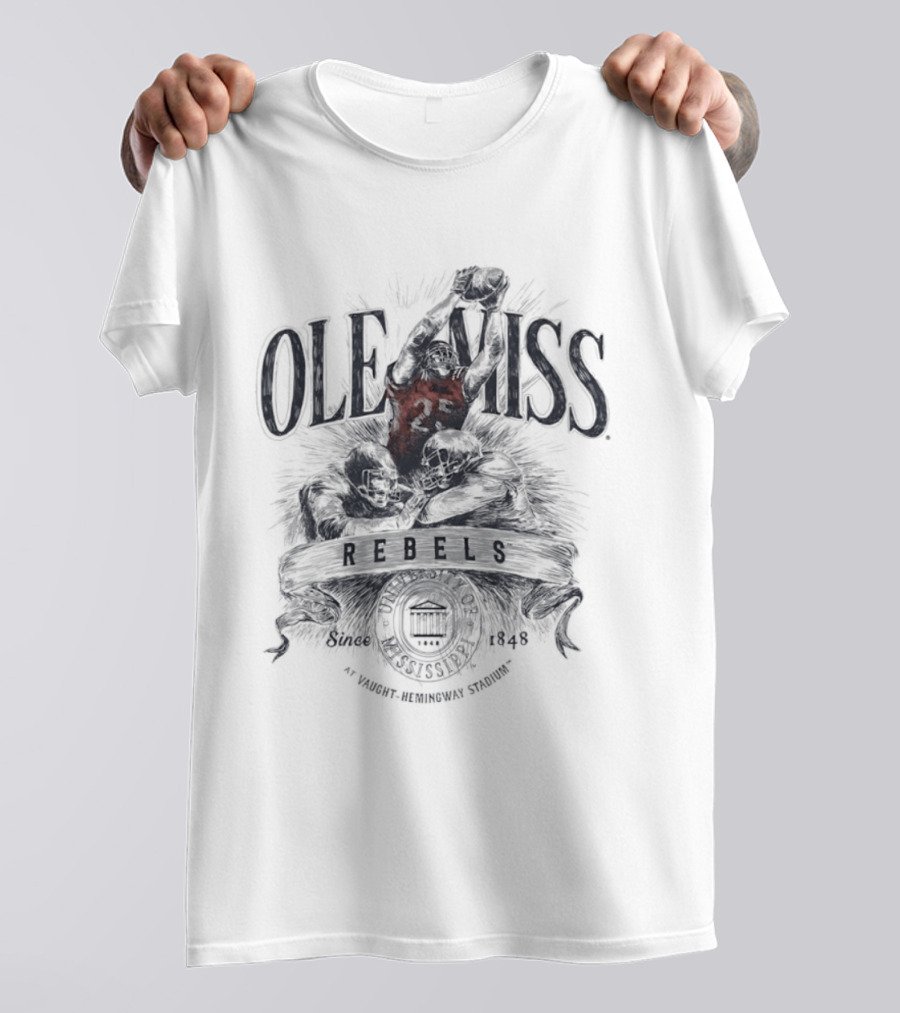Ole Miss Rebels 1848 Gridiron Hero Vaught Hemingway Stadium T-Shirt