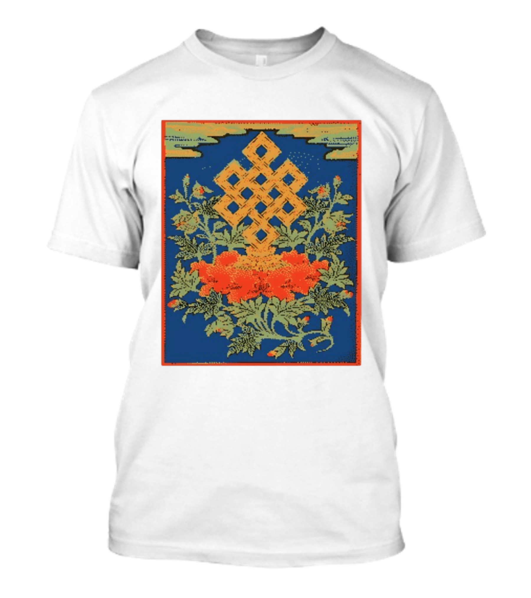 Srivatsa Endless Knot Floral Design Buddhist Symbol With Blossoms T-Shirt