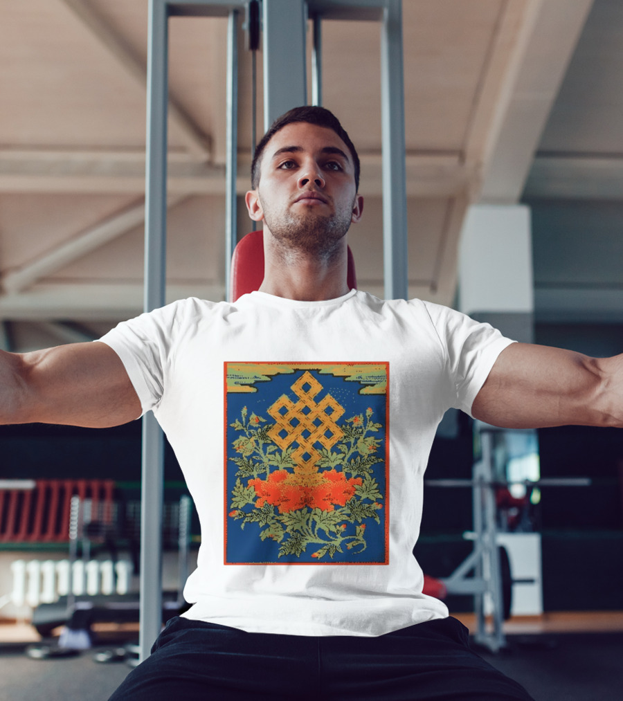 Srivatsa Endless Knot Floral Design Buddhist Symbol With Blossoms T-Shirt