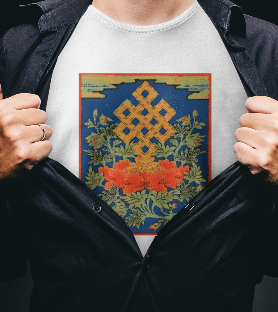 Srivatsa Endless Knot Floral Design Buddhist Symbol With Blossoms T-Shirt