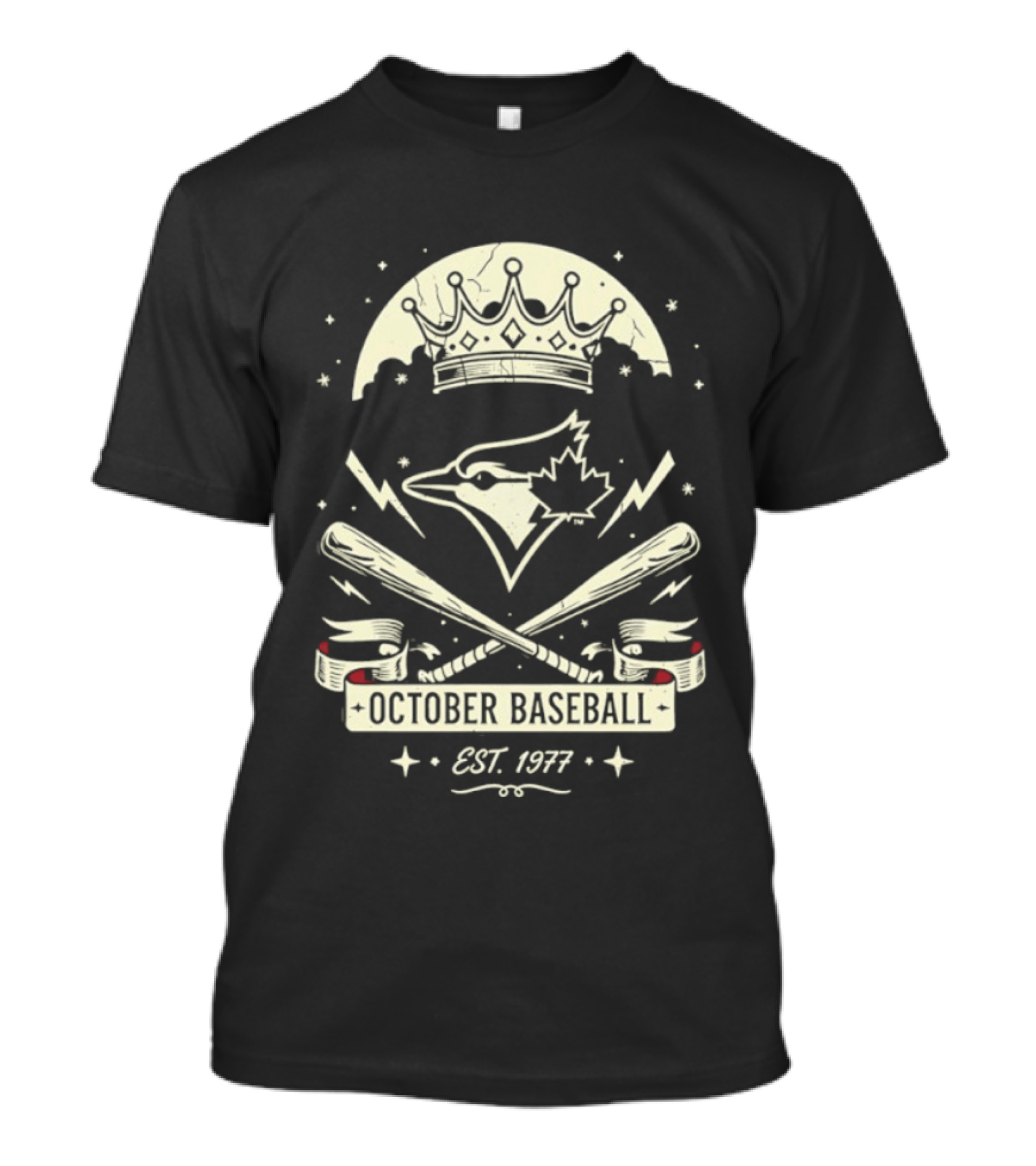 Toronto Blue Jays October Baseball 1977 Established Vintage Moon Bat Cross Canada Leaf T-Shirt