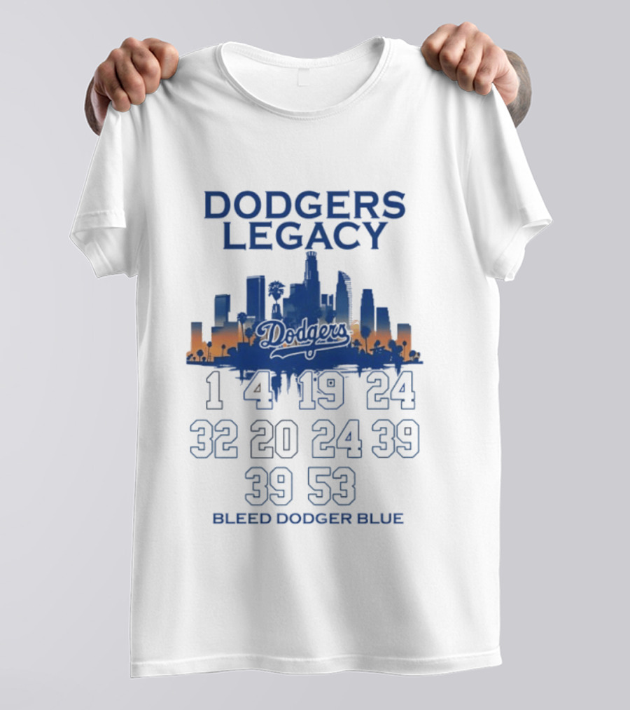 Dodgers Legacy 1 4 19 24 32 20 24 39 39 53 Bleed Dodger Blue Skyline Dodgers T-Shirt