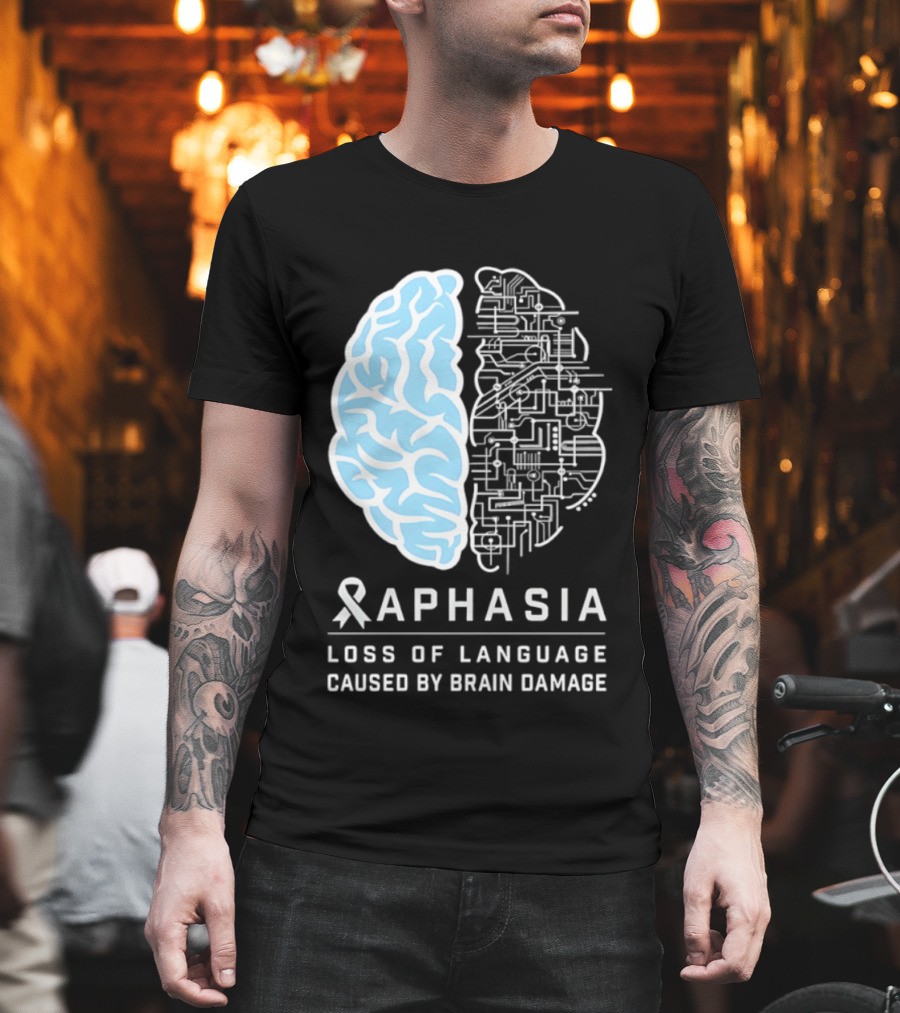 Aphasia Awareness Ribbon Brain Design Loss Of Language Caused By Brain Damage T-Shirt