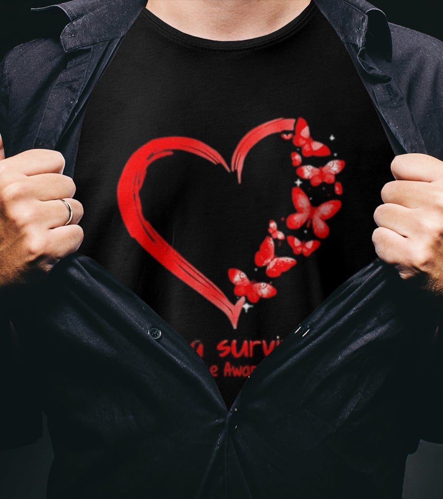I'm A Survivor Stroke Awareness Heart And Red Butterflies T-Shirt