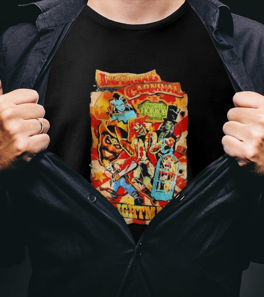 Infernal Carnival Of Nightmares Universal Orlando Halloween Horror Nights 35 Spooky Clown And Ghostly Characters T-Shirt