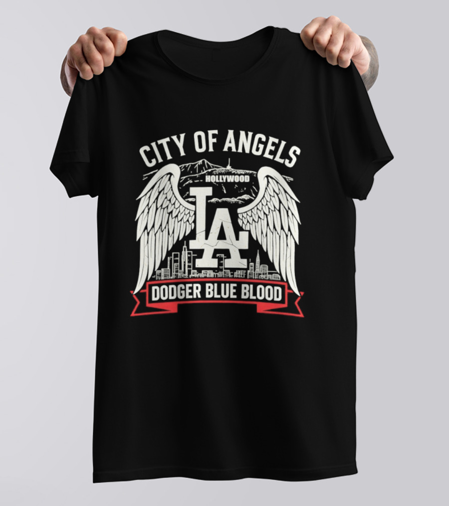 City Of Angels LA Hollywood Dodger Blue Blood Wings Skyline T-Shirt