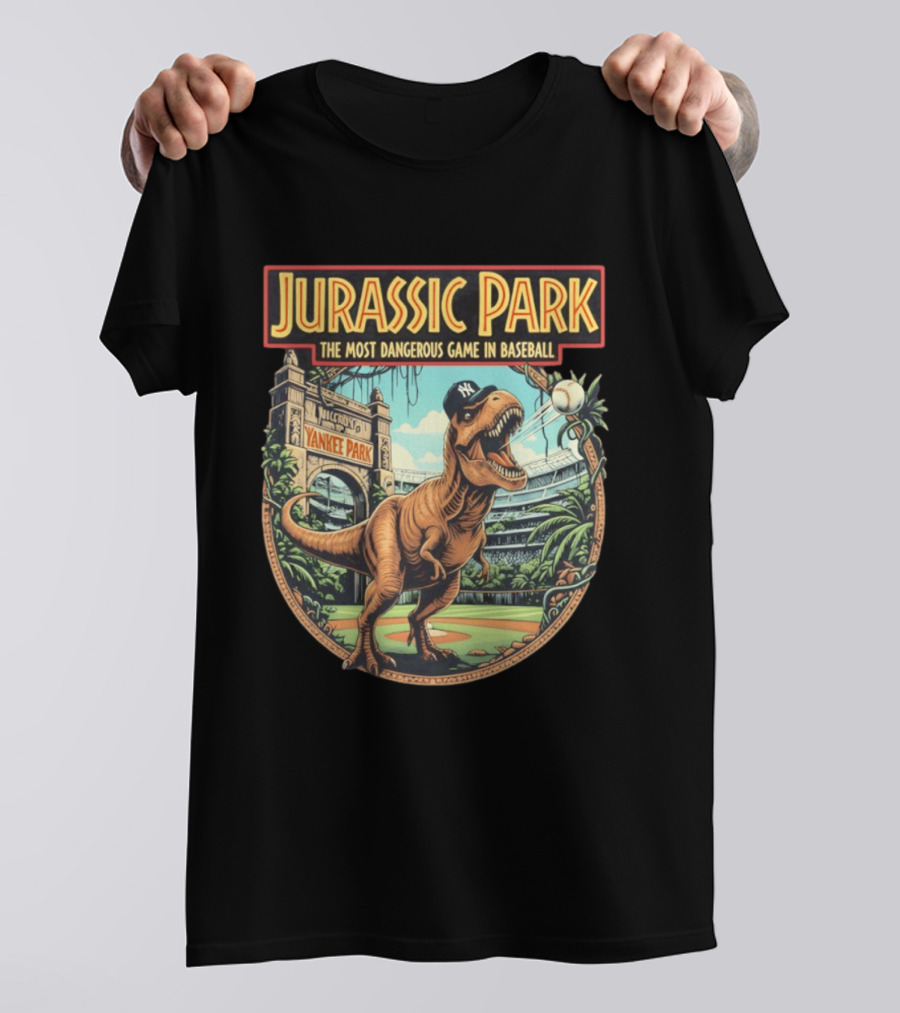 Jurassic Park The Most Dangerous Game In Baseball Yankee Park Rex Stadium Adventure T-Shirt