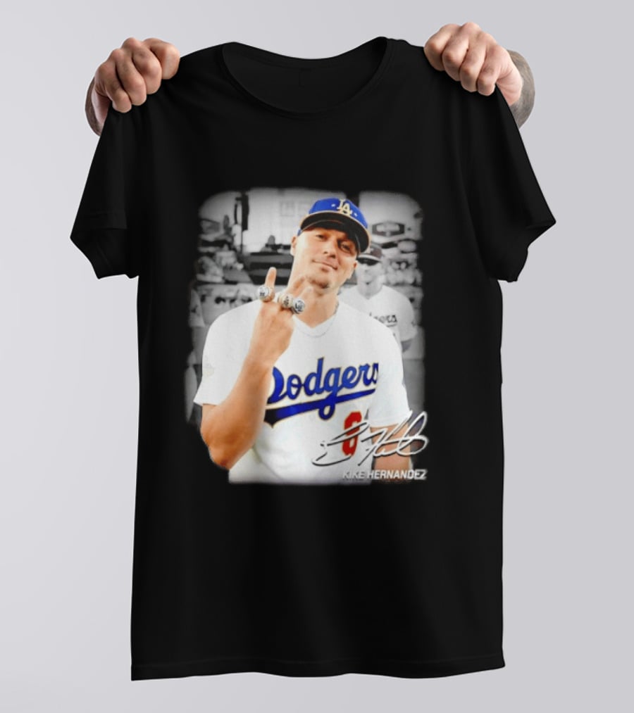 Kike Hernandez Los Angeles Dodgers MLB Number 14 Autographed Photo T-Shirt