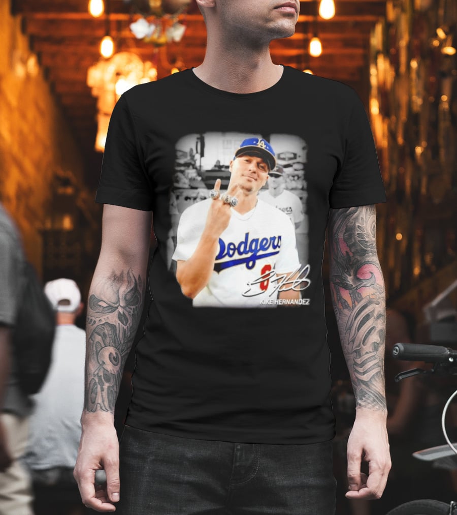 Kike Hernandez Los Angeles Dodgers MLB Number 14 Autographed Photo T-Shirt