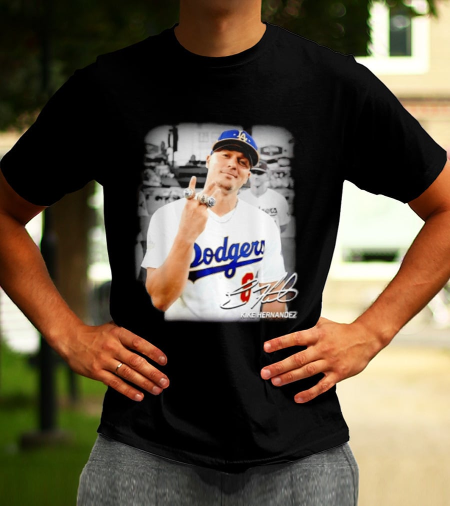 Kike Hernandez Los Angeles Dodgers MLB Number 14 Autographed Photo T-Shirt