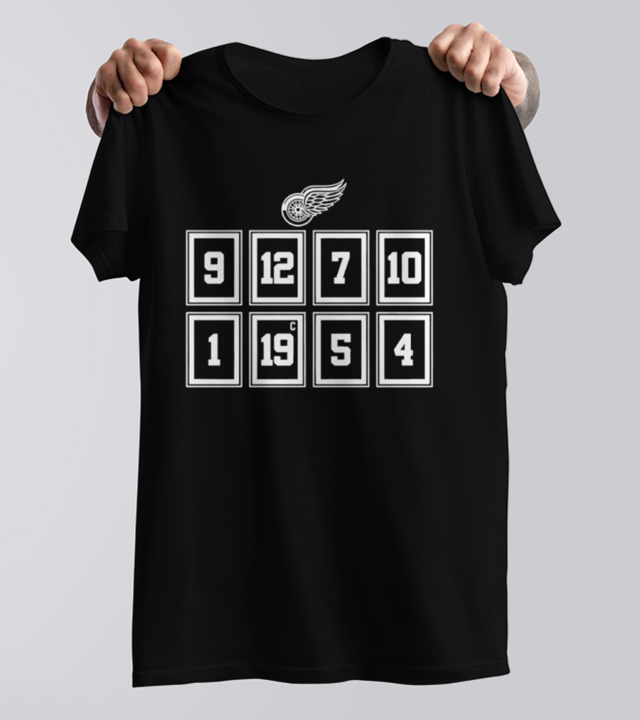 Detroit Red Wings 9 12 7 10 1 19 5 4 Iconic Player Numbers T-Shirt
