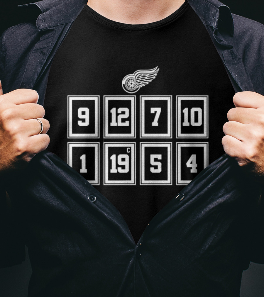 Detroit Red Wings 9 12 7 10 1 19 5 4 Iconic Player Numbers T-Shirt