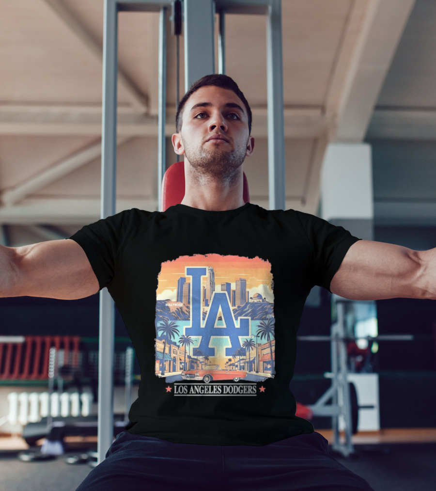 Los Angeles Dodgers LA Hollywood Skyline Classic Car T-Shirt