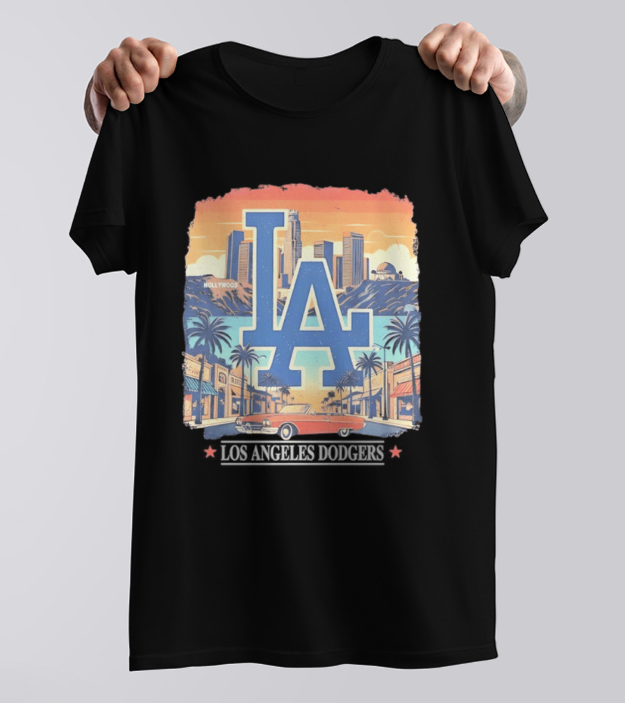 Los Angeles Dodgers LA Hollywood Skyline Classic Car T-Shirt