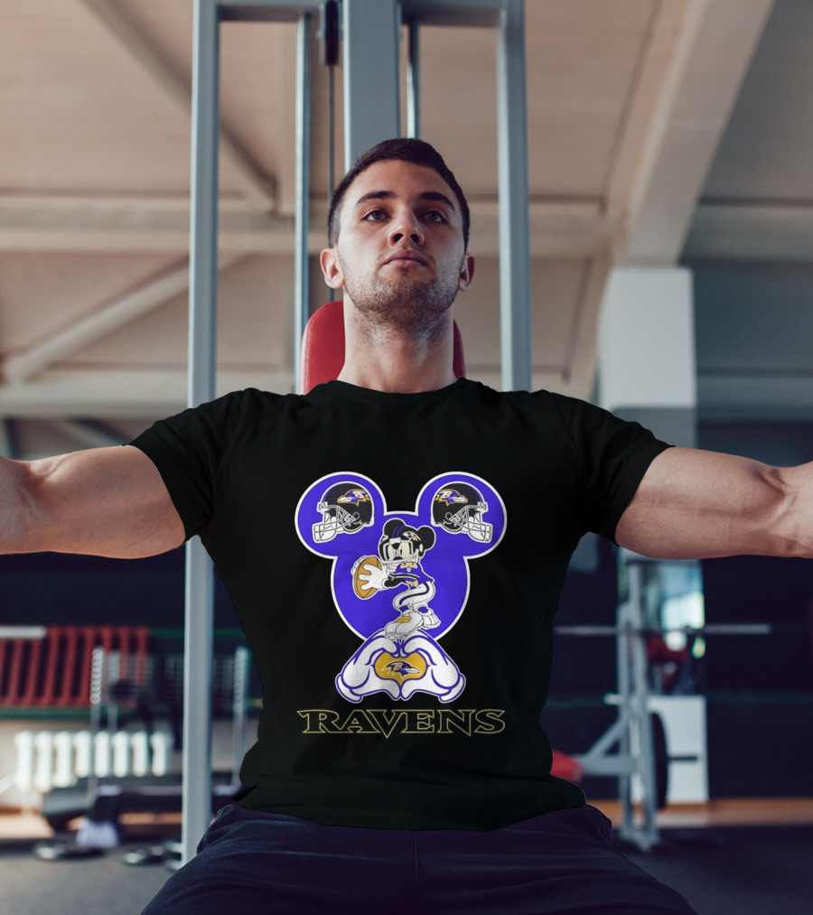 Mickey Mouse Baltimore Ravens Football Love Ravens Helmets T-Shirt
