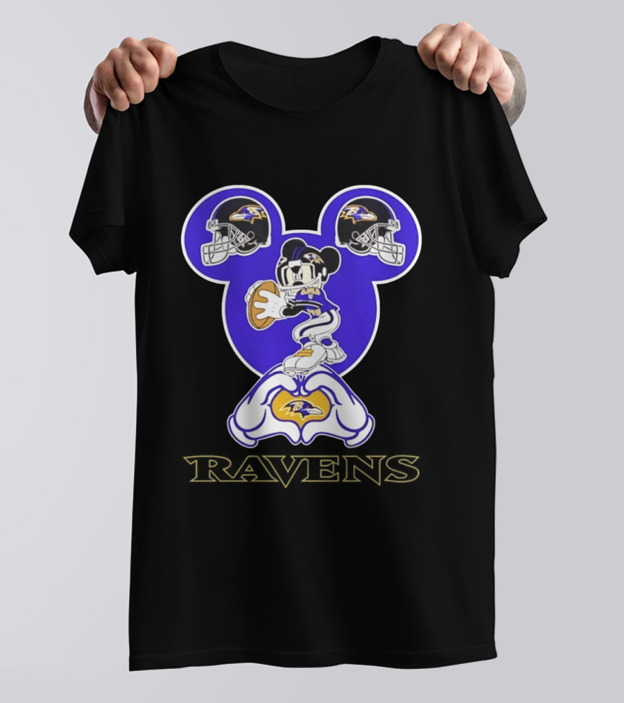 Mickey Mouse Baltimore Ravens Football Love Ravens Helmets T-Shirt
