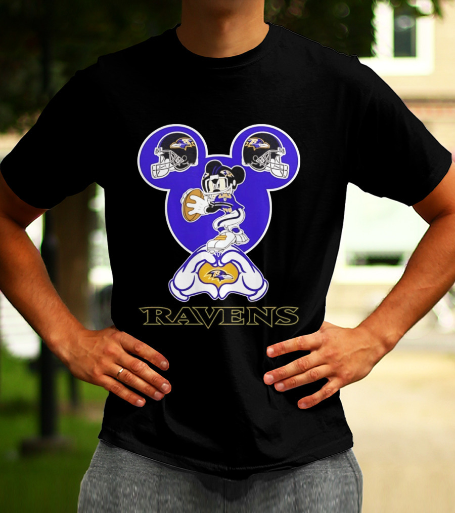 Mickey Mouse Baltimore Ravens Football Love Ravens Helmets T-Shirt