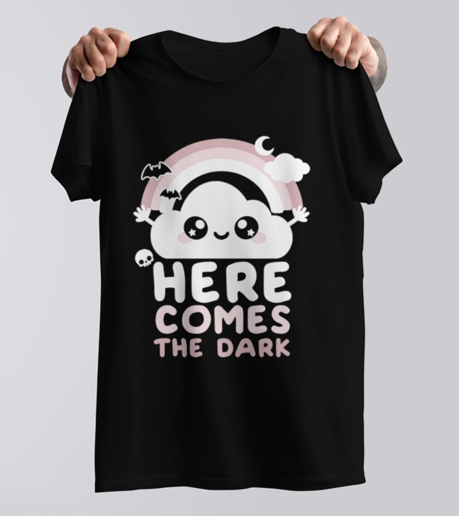 Here Comes The Dark Cute Cloud Rainbow Bats Moon And Stars T-Shirt