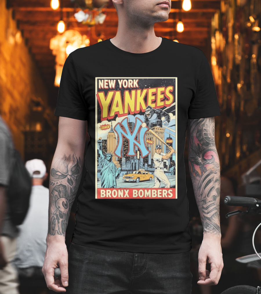 New York Yankees Bronx Bombers King Kong Baseball Statue Of Liberty Taxi Skyline T-Shirt